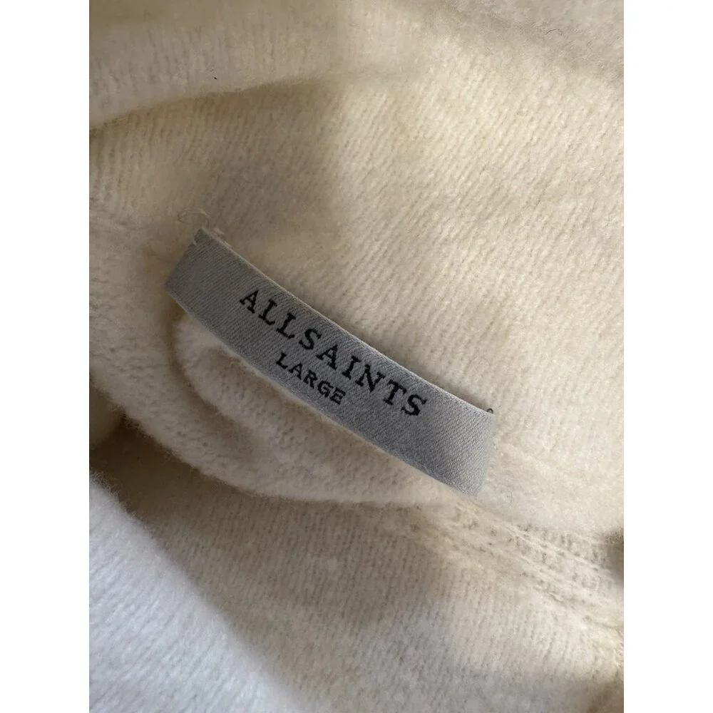 ALLSAINTS Sweater Lock Roll Neck Wool Yak L Blend Asymmetrical Hem Ivory